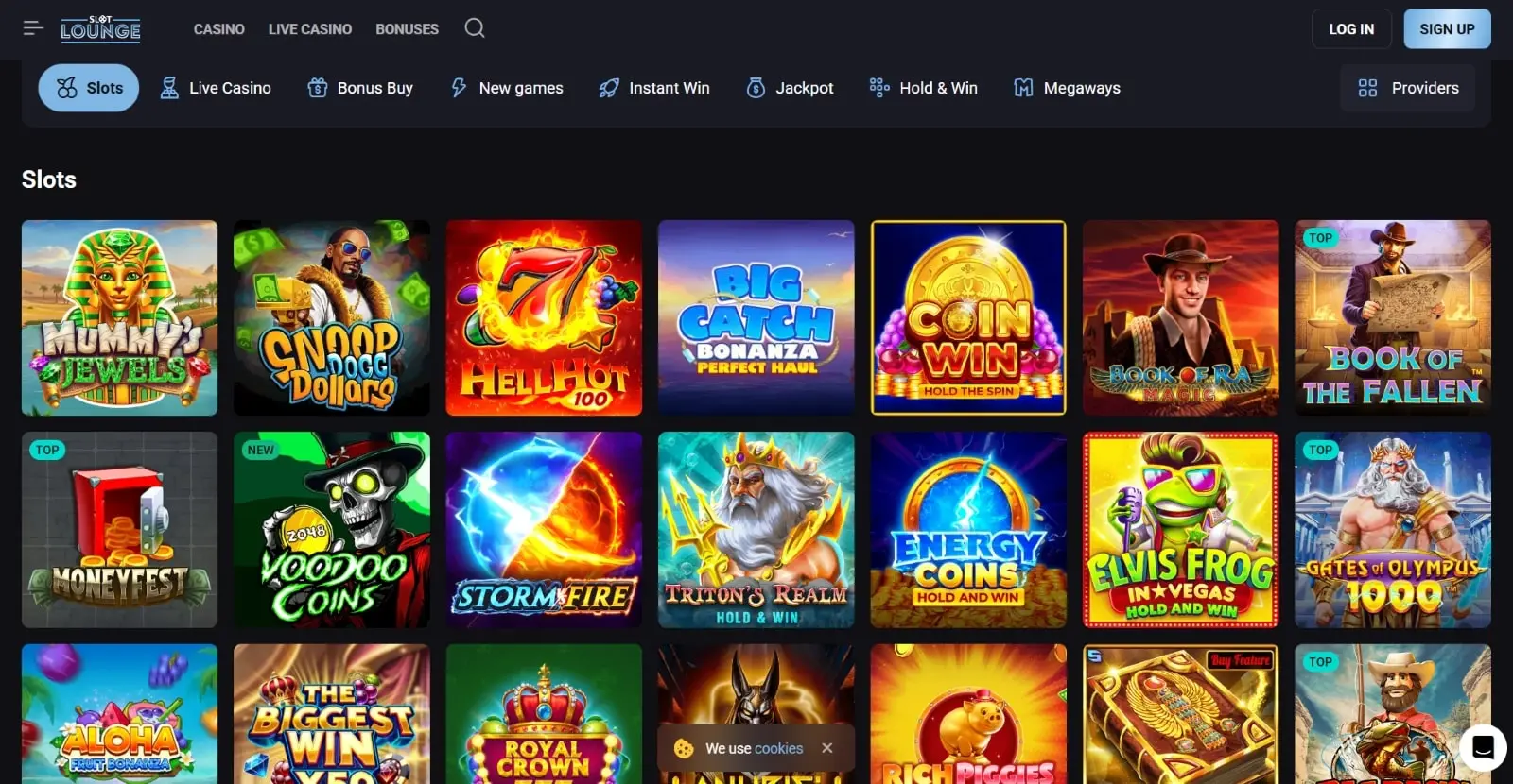 SlotLounge Casino NZ homepage overview &mdash; slots and live games